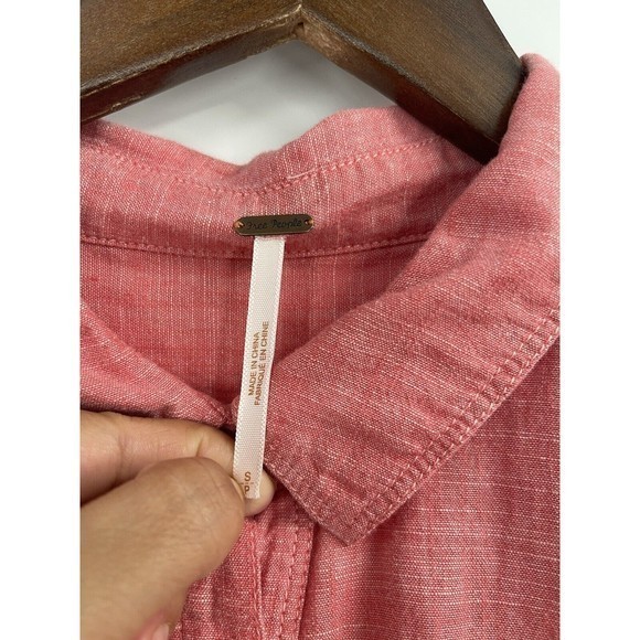 Free People Shirt Womens Small Salmon Pink Button Down With Crochet Lace Back - Picture 2 of 8